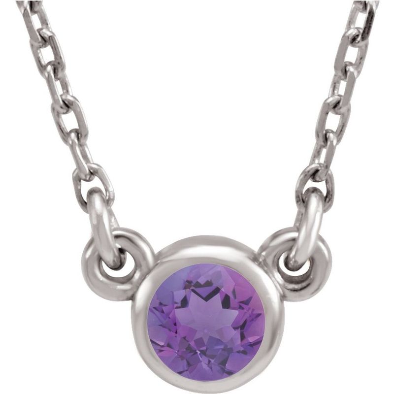 14k White Gold 4mm Round Amethyst Solitaire Necklace, 16 Inch